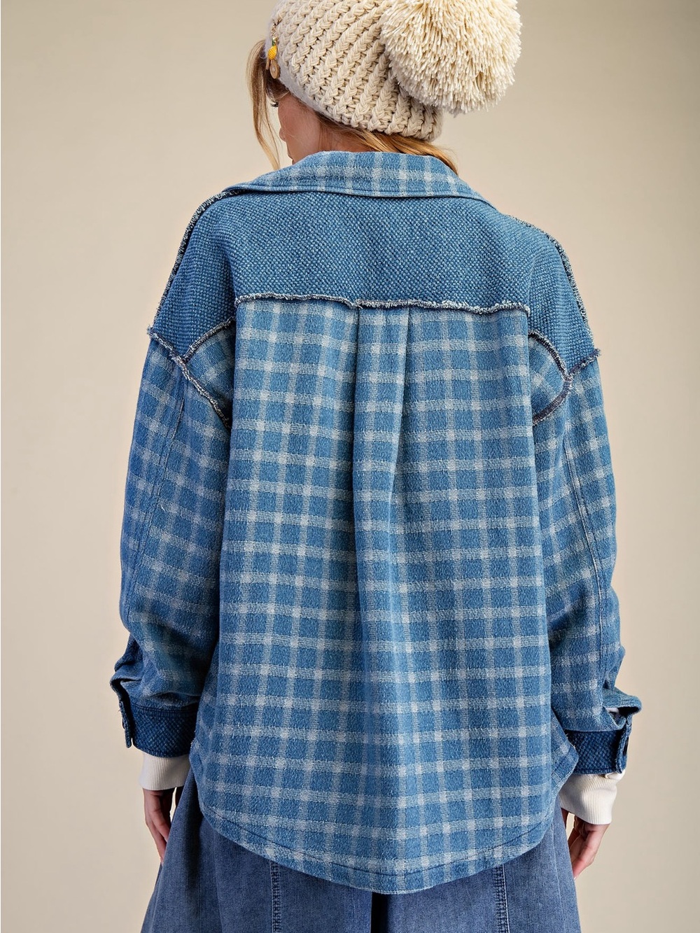 654. EASEL  Plaid Button-Up Shacket Jacket - Picture 2 of 2